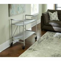 Outlet 🎁 Cosco SMARTFOLD Folding Serving Bar Cart In Silver 🤩 -Guest Chairs Sales 1395379 26 L