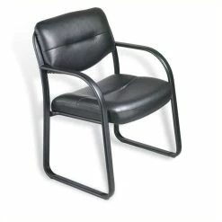 Brand new ๐คฉ Pemberly Row Leather Guest Chair With Sled Base In Black ๐ฅฐ