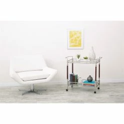 Top 10 👍 Office Star Melrose Serving Cart With Clear Tempered Glass And Nickel Brush Metal Frame 🎉 -Guest Chairs Sales 1463718 6 L