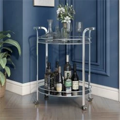 New ⭐ Furniture Of America Mathew Contemporary Metal Rounded Design Bar Cart In Chrome 😀 -Guest Chairs Sales 1465426 93 L