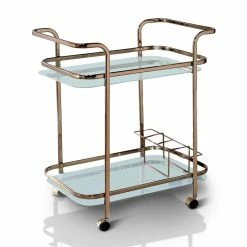 New 💯 Furniture Of America Anneliese Contemporary Metal Bar Cart In Gold Champagne ✔️