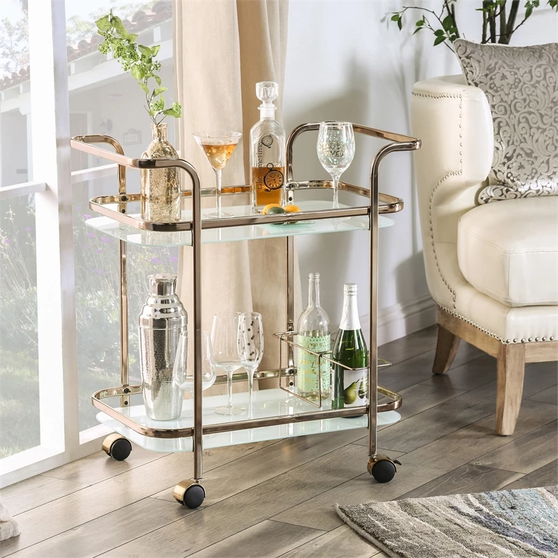 New π― Furniture Of America Anneliese Contemporary Metal Bar Cart In Gold Champagne βοΈ 2 New π― Furniture Of America Anneliese Contemporary Metal Bar Cart In Gold Champagne βοΈ - Image 2