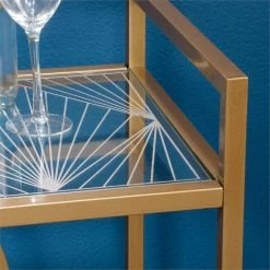 Deals 🥰 Sauder International Lux Metal/Glass Bar Cart In Satin Gold 🔔 -Guest Chairs Sales 1470509 11 L