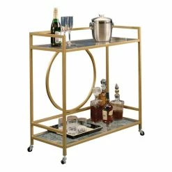Deals 🥰 Sauder International Lux Metal/Glass Bar Cart In Satin Gold 🔔