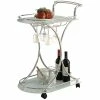 Discount 🤩 Bowery Hill Glass Top Bar Cart In Chrome And White 💯