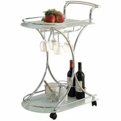 Discount π€© Bowery Hill Glass Top Bar Cart In Chrome And White π―