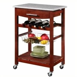 Deals ⌛ Pemberly Row Granite Top Kitchen Cart In Wenge 💯