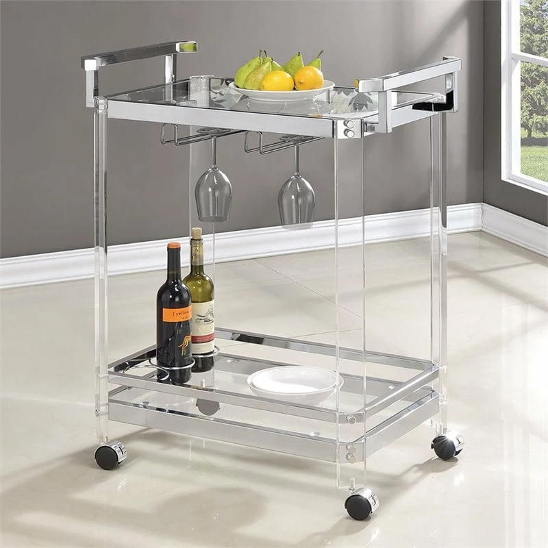 Discount ๐ฏ Coaster 2 Tier Glass Bar Cart In Chrome โญ 2 Discount ๐ฏ Coaster 2 Tier Glass Bar Cart In Chrome โญ - Image 2