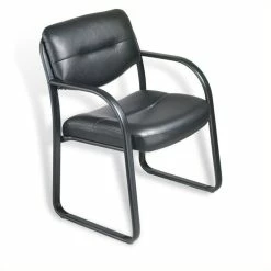 Discount ๐ Boss Office Products Leather Guest Chair With Sled Base In Black ๐คฉ