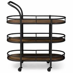 Budget 🎁 Baxton Studio Karlin Bar Cart In Brown And Antique Black ❤️ -Guest Chairs Sales 1707316 2 L