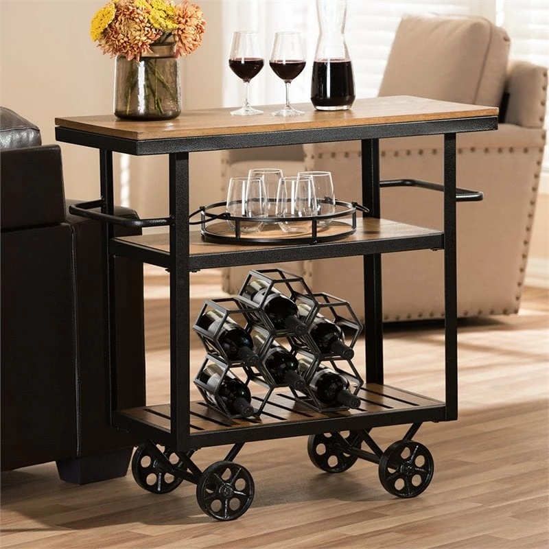 Best Pirce ๐ Baxton Studio Kennedy Bar Cart In Distressed Oak And Antique Black โค๏ธ 2 Best Pirce ๐ Baxton Studio Kennedy Bar Cart In Distressed Oak And Antique Black โค๏ธ - Image 2