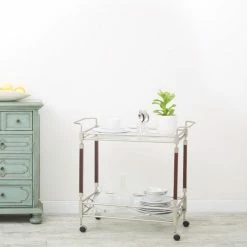 Coupon 🥰 Scranton & Co Serving Cart In Nickel Brush 💯 -Guest Chairs Sales 1795505 2 L