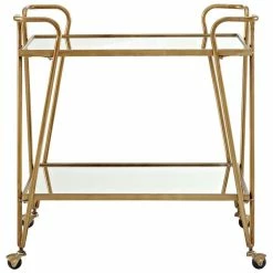 Outlet ✔️ Pemberly Row Mid-Century Mirrored Bar Cart In Gold 😀 -Guest Chairs Sales 1802845 2 L