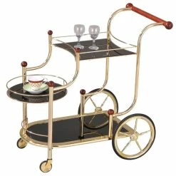 Discount ❤️ Bowery Hill Glass Serving Cart In Gold And Black 🥰