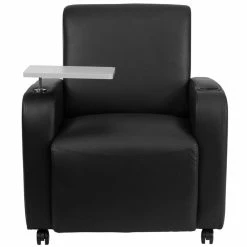 Wholesale 🥰 Bowery Hill Leather Guest Chair With Cup Holder In Black 🎁 -Guest Chairs Sales 1816986 3 L