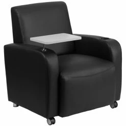 Wholesale 🥰 Bowery Hill Leather Guest Chair With Cup Holder In Black 🎁
