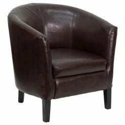 New 🤩 Scranton & Co Brown Leather Barrel Shaped Guest Chair 🎉