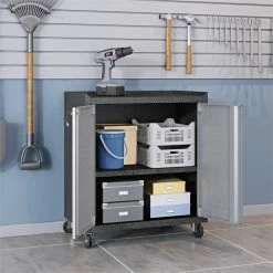Hot Sale 😀 Manhattan Comfort Fortress Metal 2 Door Mobile Garage Cabinet In Gray 🎁 -Guest Chairs Sales 1839944 17 L