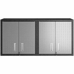 Best Sale 😉 Manhattan Comfort Fortress Metal 2 Pc. 2 Door Floating Garage Cabinet Set In Gray ❤️