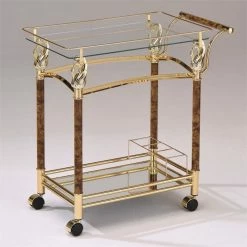 Deals 🎁 ACME Furniture ACME Helmut Serving Cart In Gold Plated And Clear Glass 🤩