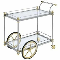 Best Pirce 😍 ACME Furniture ACME Cyrus Serving Cart In Silver And Clear Glass 😍