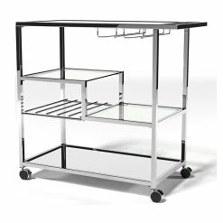 Wholesale 😉 Furniture Of America Kendra Contemporary Metal Bar Cart In Chrome 🎁