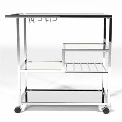 Wholesale 😉 Furniture Of America Kendra Contemporary Metal Bar Cart In Chrome 🎁 -Guest Chairs Sales 1866819 8 L