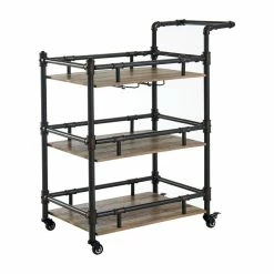 Best Sale 👍 Furniture Of America Byson Industrial Metal Bar Cart In Sand Black ❤️
