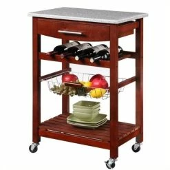 Hot Sale ⌛ Riverbay Furniture Granite Top Kitchen Cart In Wenge ❤️