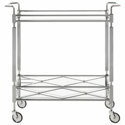 New 👏 Safavieh Ingrid 2 Tier Glass Bar Cart In Chrome ✨ -Guest Chairs Sales 1905910 2 L