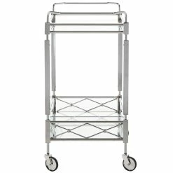 New 👏 Safavieh Ingrid 2 Tier Glass Bar Cart In Chrome ✨ -Guest Chairs Sales 1905910 3 L