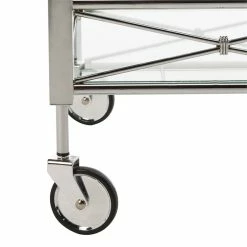 New 👏 Safavieh Ingrid 2 Tier Glass Bar Cart In Chrome ✨ -Guest Chairs Sales 1905910 5 L