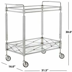 New 👏 Safavieh Ingrid 2 Tier Glass Bar Cart In Chrome ✨ -Guest Chairs Sales 1905910 6 L