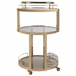 Buy ⌛ Safavieh Rio 3 Tier Glass Bar Cart In Gold 😀 -Guest Chairs Sales 1905912 2 L