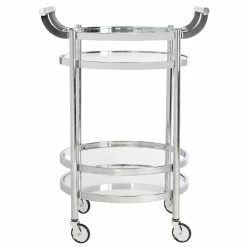 Cheap 🥰 Safavieh Sienna 2 Tier Glass Bar Cart In Chrome 💯 -Guest Chairs Sales 1905915 2 L