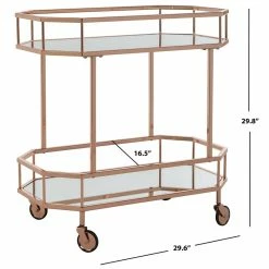 Hot Sale ⌛ Safavieh Silva 2 Tier Mirrored Bar Cart In Rose Gold 🎉 -Guest Chairs Sales 1905916 6 L
