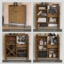 Best Sale 👍 Kathy Ireland Office By Bush Furniture Ironworks Bar Cabinet With Wine Storage In Vintage Golden Pine - Engineered Wood 💯 -Guest Chairs Sales 1925005 2 L