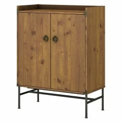 Best Sale π Kathy Ireland Office By Bush Furniture Ironworks Bar Cabinet With Wine Storage In Vintage Golden Pine - Engineered Wood π―