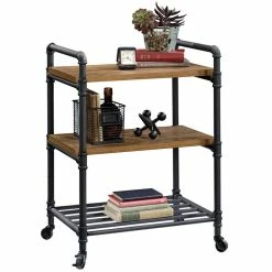 Wholesale 👍 Sauder Iron City Multi Purpose Cart In Checked Oak And Black 🔔 -Guest Chairs Sales 1927294 11 L