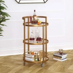 Cheapest ✨ Henn&Hart 21" Brass Finish Metal/Glass Bar Cart 🤩 -Guest Chairs Sales 1941300 3 L