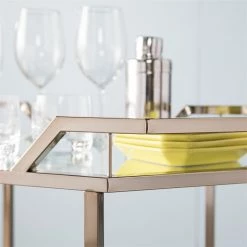 Discount 🛒 Southern Enterprises SEI Furniture Ari 31" Mirrored Bar Cart In Champagne 💯 -Guest Chairs Sales 1941484 5 L