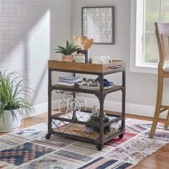 Buy ✨ Linon Collin Metal Bar Cart In Weathered Brown 👏 -Guest Chairs Sales 1950134 29 L