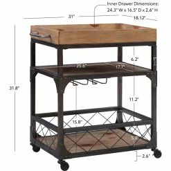 Buy ✨ Linon Collin Metal Bar Cart In Weathered Brown 👏 -Guest Chairs Sales 1950134 32 L