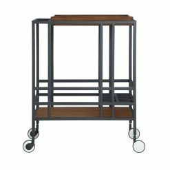 Coupon ⌛ Posh Living Biony Modern Metal Bar Cart With Wheels In Bar Cart Black/Walnut ✔️ -Guest Chairs Sales 1965405 2 L