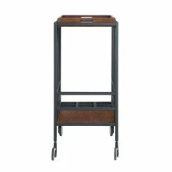 Coupon ⌛ Posh Living Biony Modern Metal Bar Cart With Wheels In Bar Cart Black/Walnut ✔️ -Guest Chairs Sales 1965405 3 L