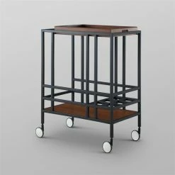 Coupon ⌛ Posh Living Biony Modern Metal Bar Cart With Wheels In Bar Cart Black/Walnut ✔️ -Guest Chairs Sales 1965405 4 L