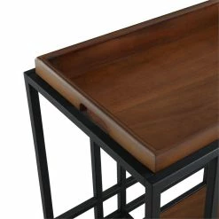 Coupon ⌛ Posh Living Biony Modern Metal Bar Cart With Wheels In Bar Cart Black/Walnut ✔️ -Guest Chairs Sales 1965405 5 L