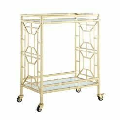 Best reviews of 🥰 Posh Living Lynn Modern Glass And Metal Bar Cart In Gold/White 🥰