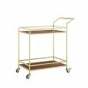 Wholesale ⭐ Posh Living Karin Tempered Glass Shelf Bar Serving Cart In Gold/Walnut 🥰