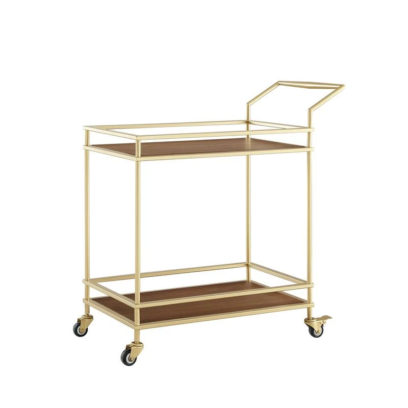 Wholesale β Posh Living Karin Tempered Glass Shelf Bar Serving Cart In Gold/Walnut π₯° 1 Wholesale β Posh Living Karin Tempered Glass Shelf Bar Serving Cart In Gold/Walnut π₯°